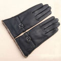 long black leather motorcycle gloves for men with knitted cuff